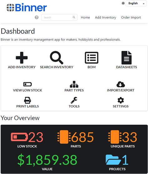 electronic component inventory software|Binner .
